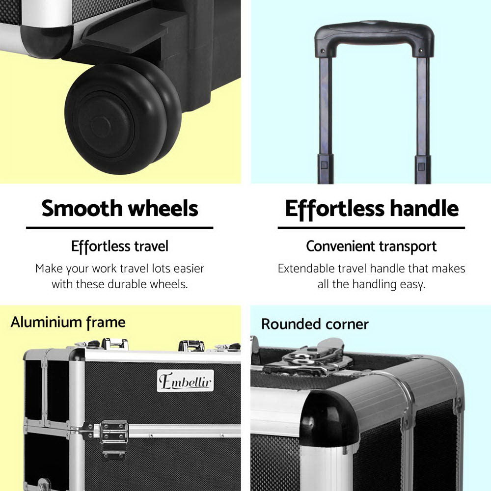Makeup Organisation & Storage: Embellir Makeup Case Beauty Trolley Cosmetic Organiser Box Travel Wheels Black