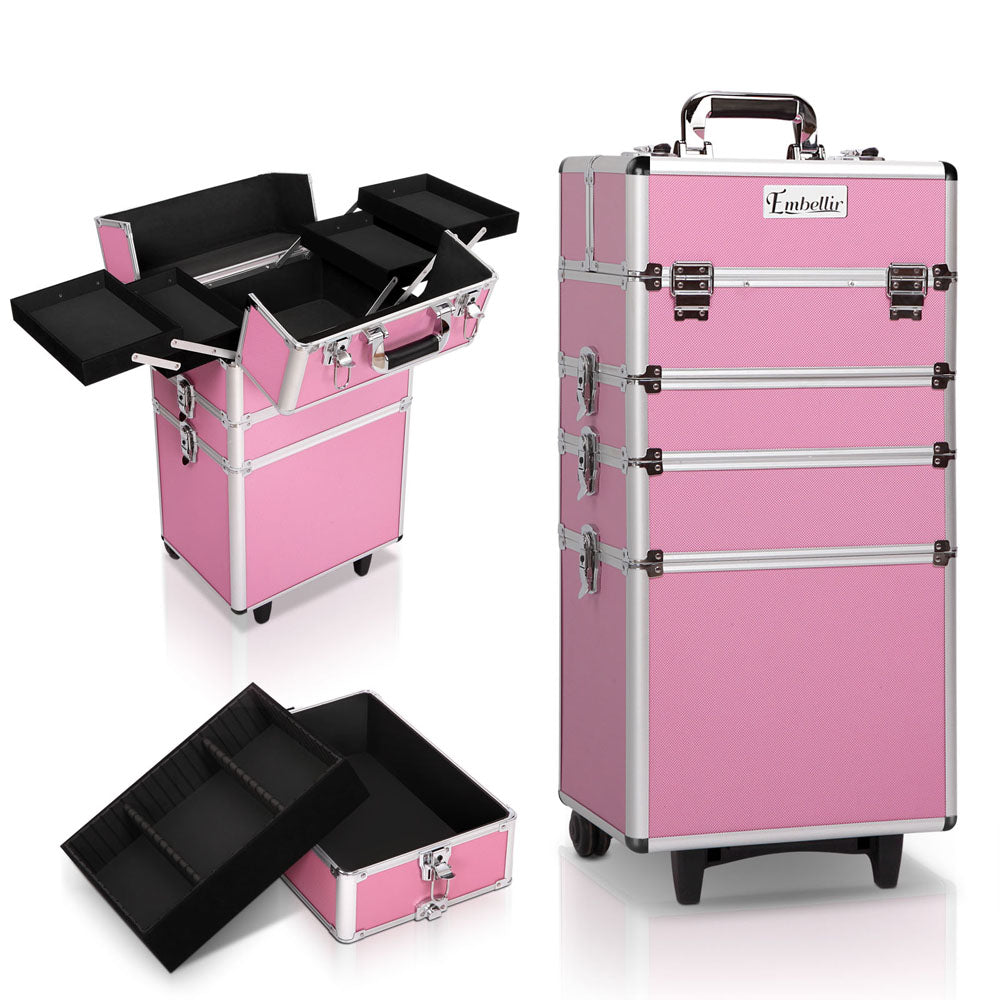 Makeup Organisation & Storage: Embellir Makeup Case Beauty Trolley Cosmetic Organiser Box Travel Wheels Pink