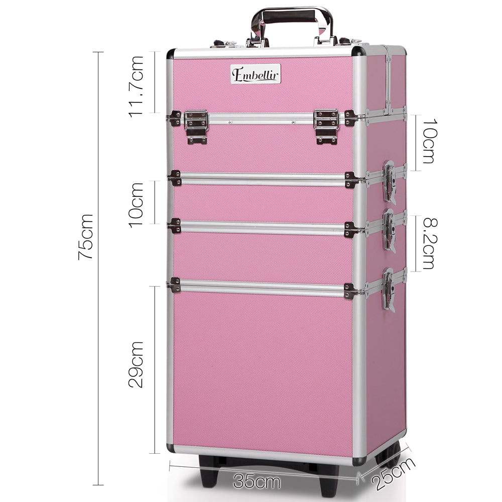 Makeup Organisation & Storage: Embellir Makeup Case Beauty Trolley Cosmetic Organiser Box Travel Wheels Pink
