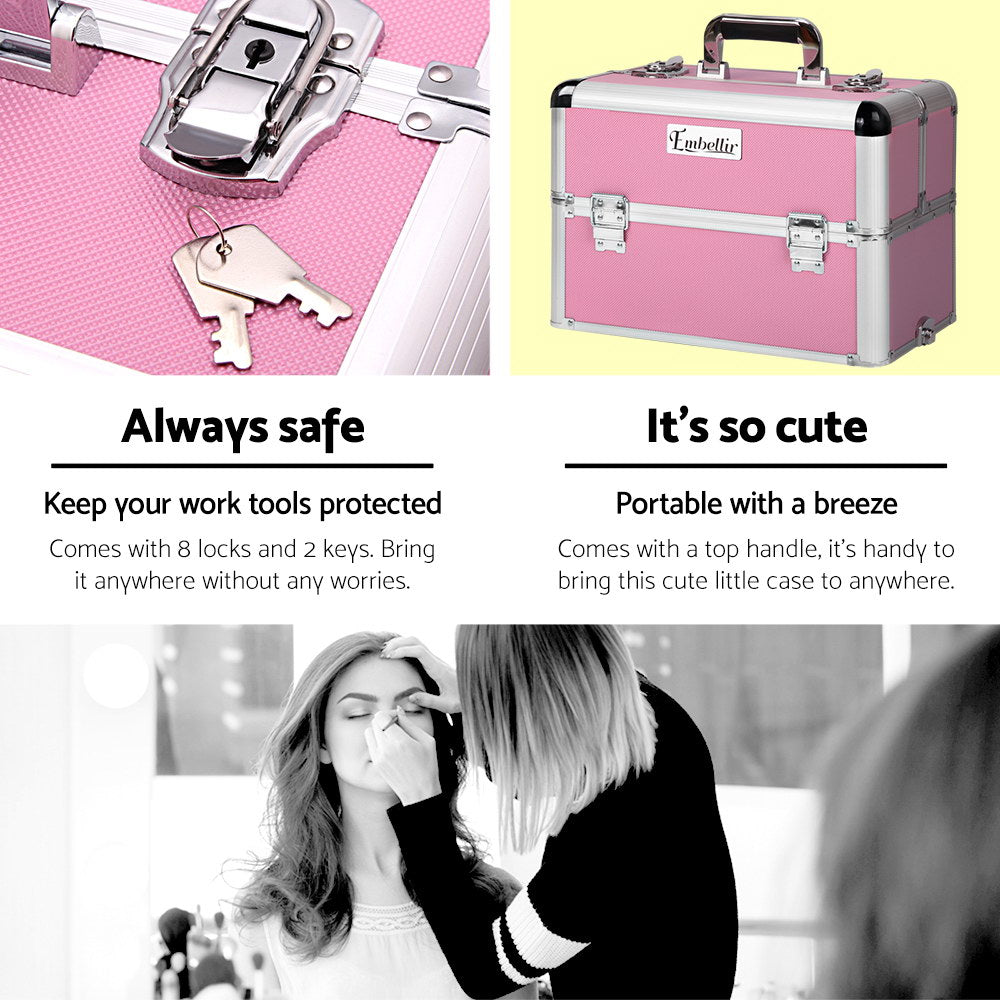 Makeup Organisation & Storage: Embellir Makeup Case Beauty Trolley Cosmetic Organiser Box Travel Wheels Pink