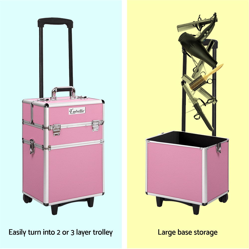 Makeup Organisation & Storage: Embellir Makeup Case Beauty Trolley Cosmetic Organiser Box Travel Wheels Pink