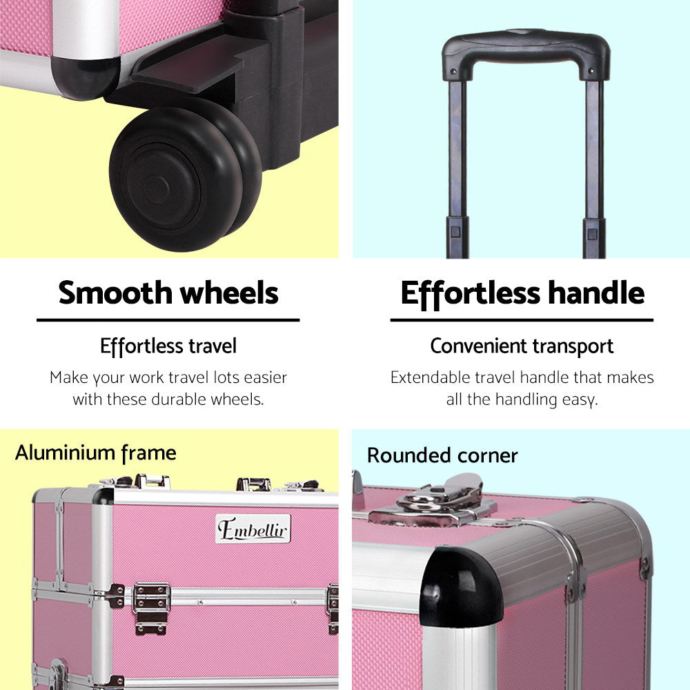 Makeup Organisation & Storage: Embellir Makeup Case Beauty Trolley Cosmetic Organiser Box Travel Wheels Pink