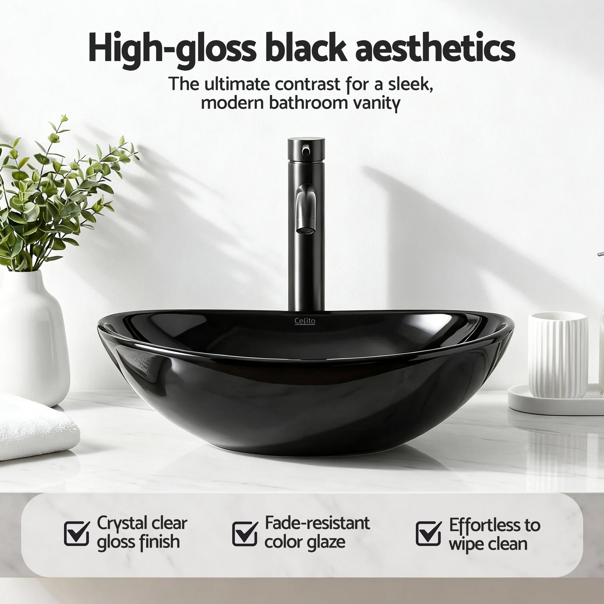 Sinks: Cefito Bathroom Basin Ceramic Vanity Sink Hand Wash Bowl 41x34cm