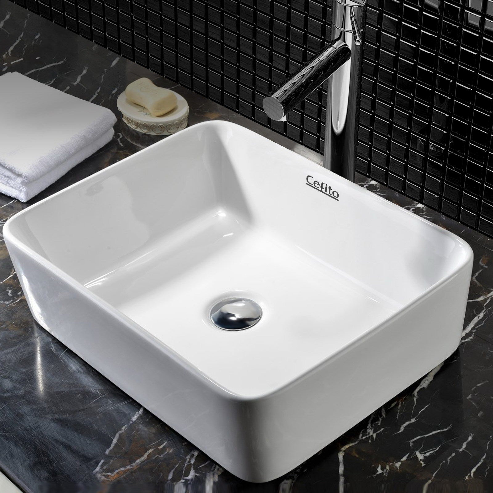 Sinks: Cefito Bathroom Basin Ceramic Vanity Sink Hand Wash Bowl 48x37cm White