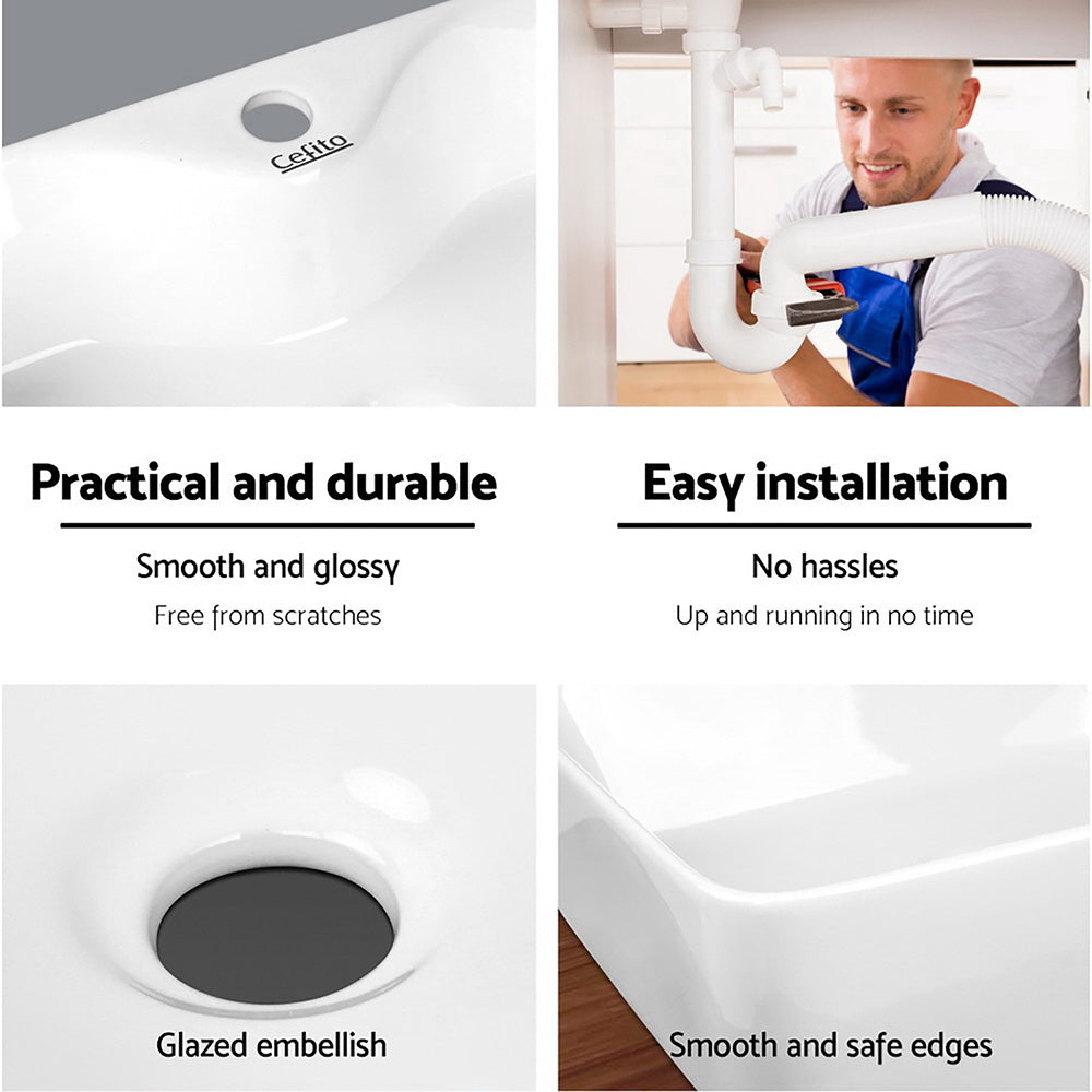 Sinks: Cefito Bathroom Basin Ceramic Vanity Sink Hand Wash Bowl 48x38cm