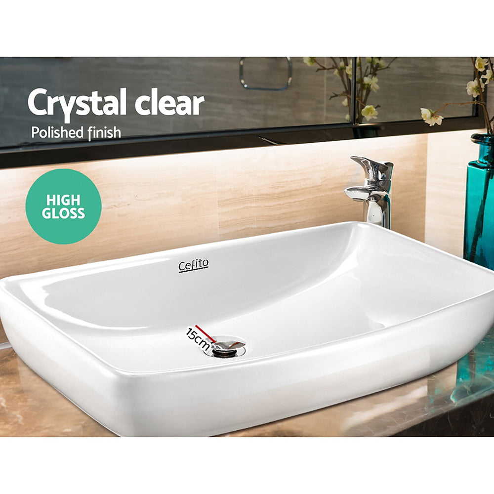 Sinks: Cefito Bathroom Basin Ceramic Vanity Sink Hand Wash Bowl 60x38cm