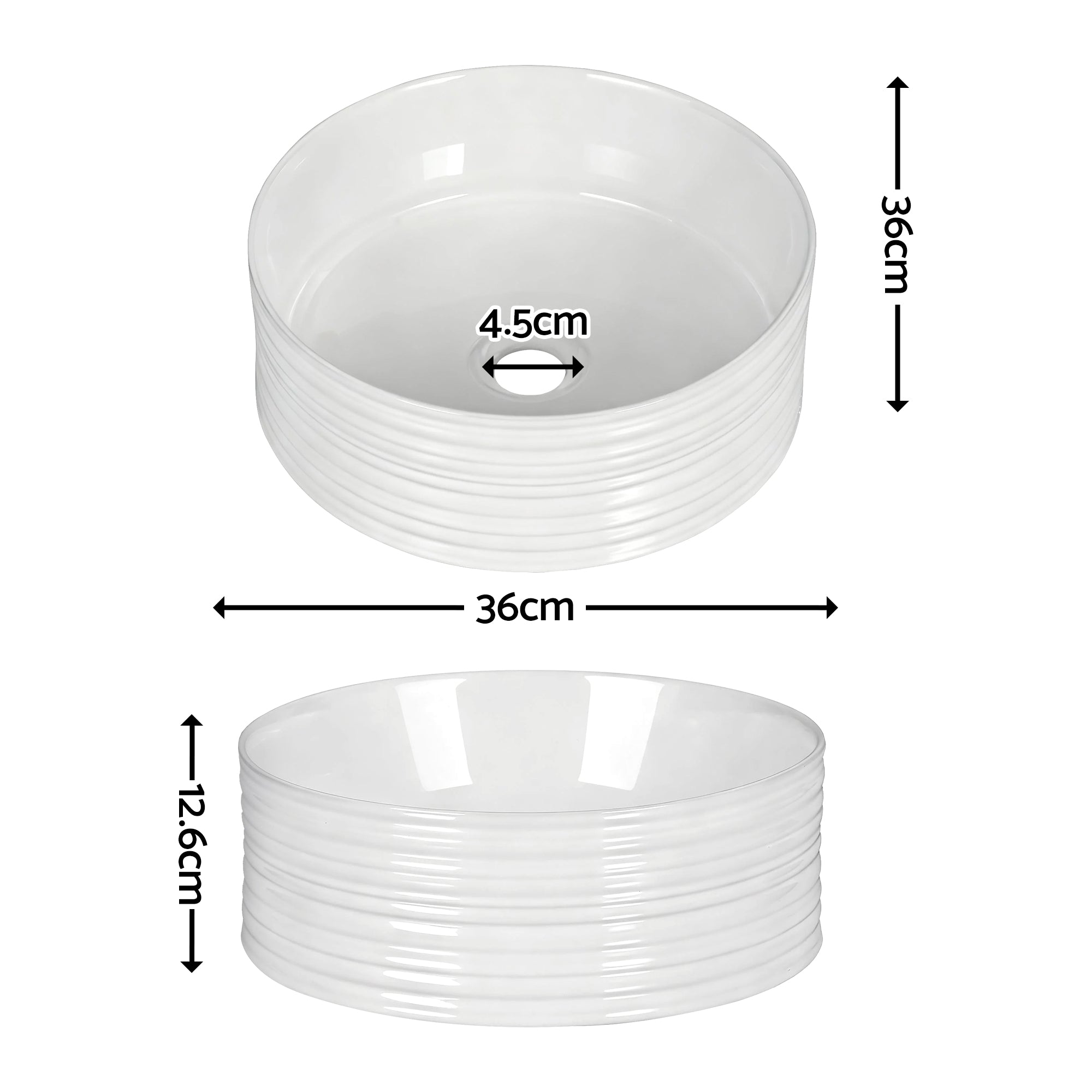 Sinks: Cefito Bathroom Basin Vanity Sink Vessel Ceramic White Round Countertop 36cm