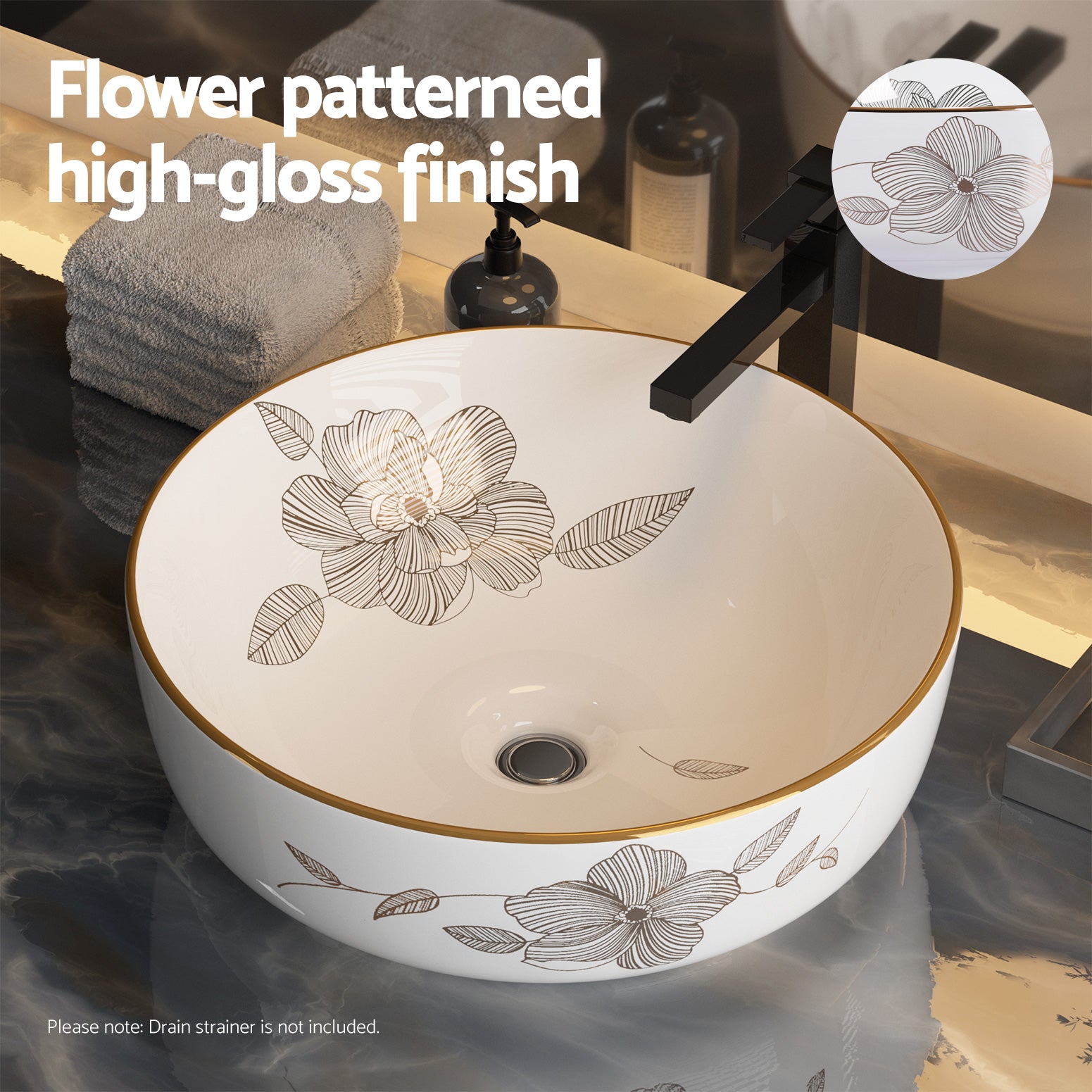 Sinks: Cefito Bathroom Basin Ceramic Vanity Sink Hand Wash Bowl with Pattern 41x41cm