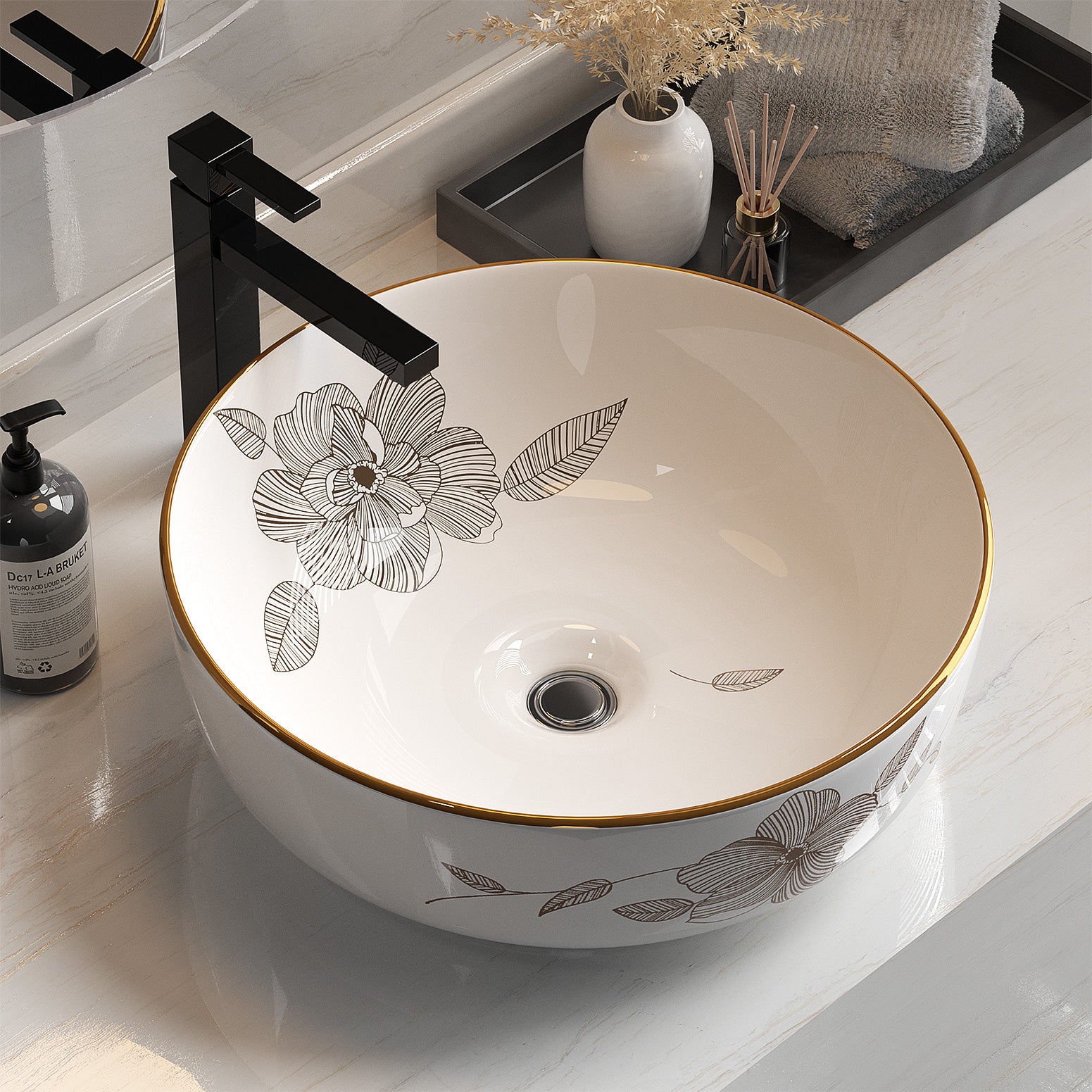 Sinks: Cefito Bathroom Basin Ceramic Vanity Sink Hand Wash Bowl with Pattern 41x41cm