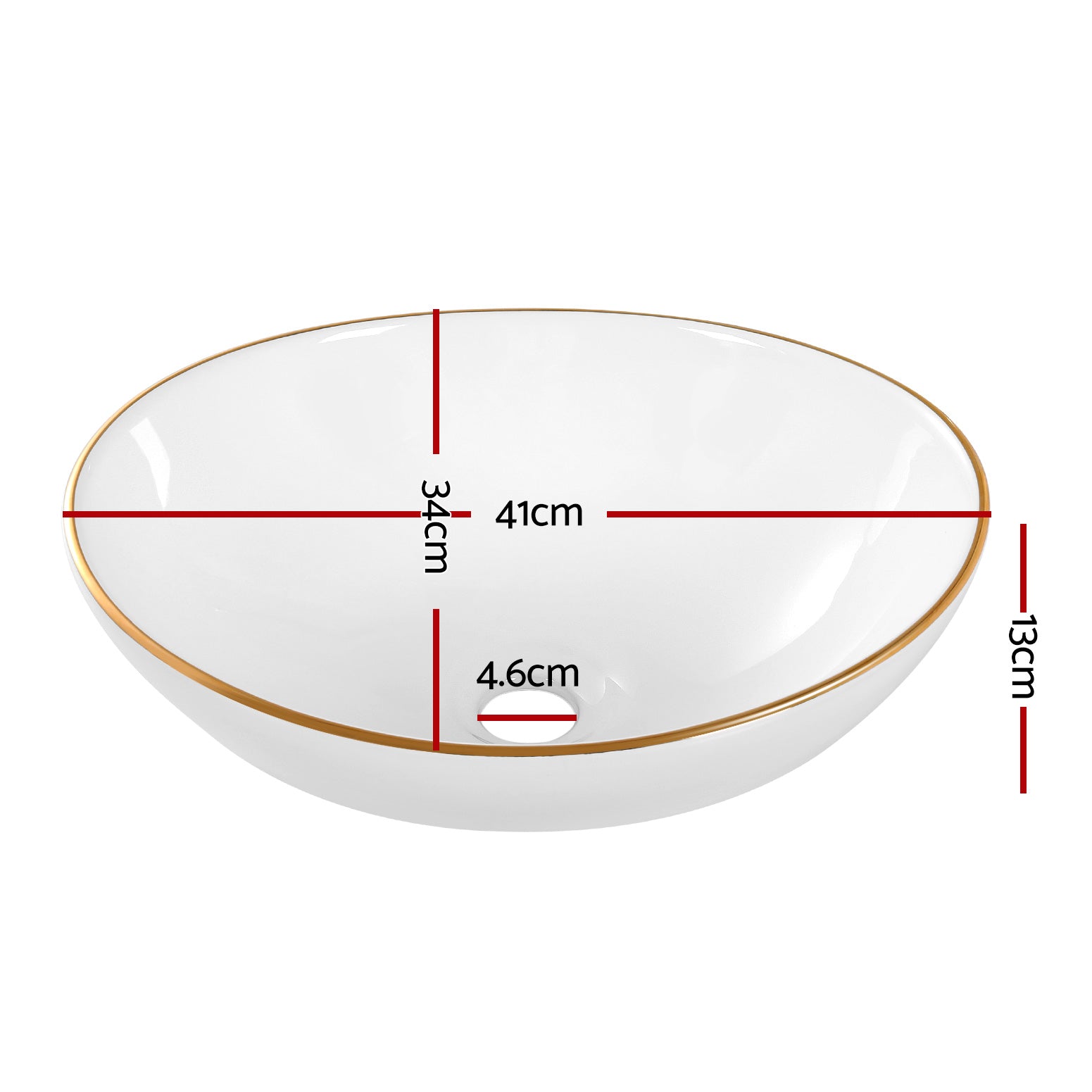 Sinks: Cefito Bathroom Basin Ceramic Vanity Sink Hand Wash Bowl Gold Line 41x34cm