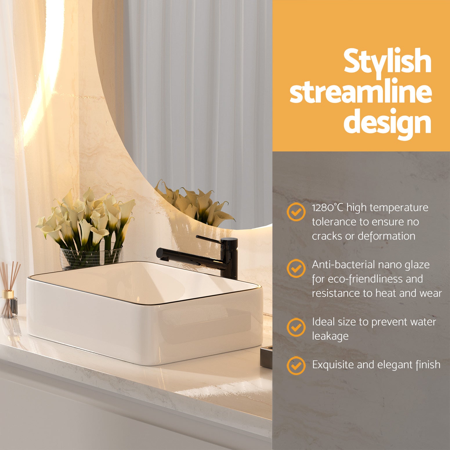 Sinks: Cefito Bathroom Basin Ceramic Vanity Sink Hand Wash Bowl Above Counter 48x37cm
