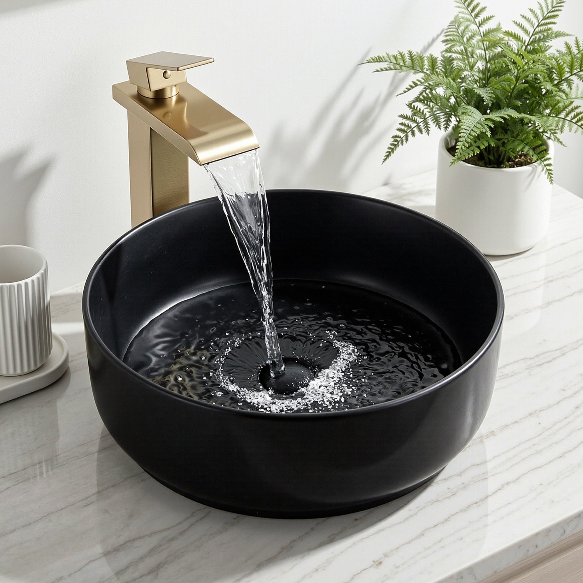 Sinks: Cefito Bathroom Basin Ceramic Vanity Sink Vessel Bowl Wash Matte Black Round Countertop