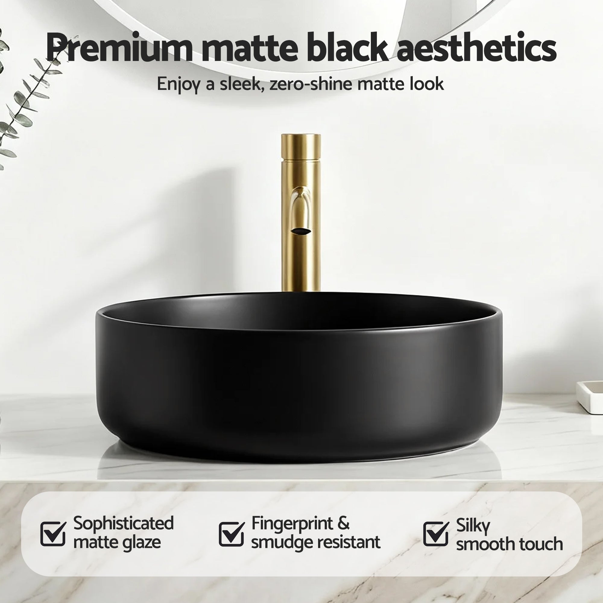 Sinks: Cefito Bathroom Basin Ceramic Vanity Sink Vessel Bowl Wash Matte Black Round Countertop