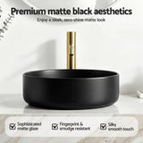 Sinks: Cefito Bathroom Basin Ceramic Vanity Sink Vessel Bowl Wash Matte Black Round Countertop