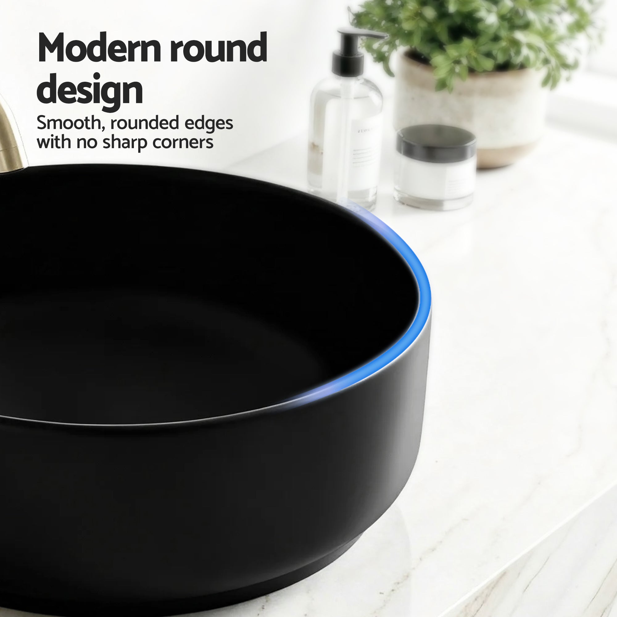 Sinks: Cefito Bathroom Basin Ceramic Vanity Sink Vessel Bowl Wash Matte Black Round Countertop