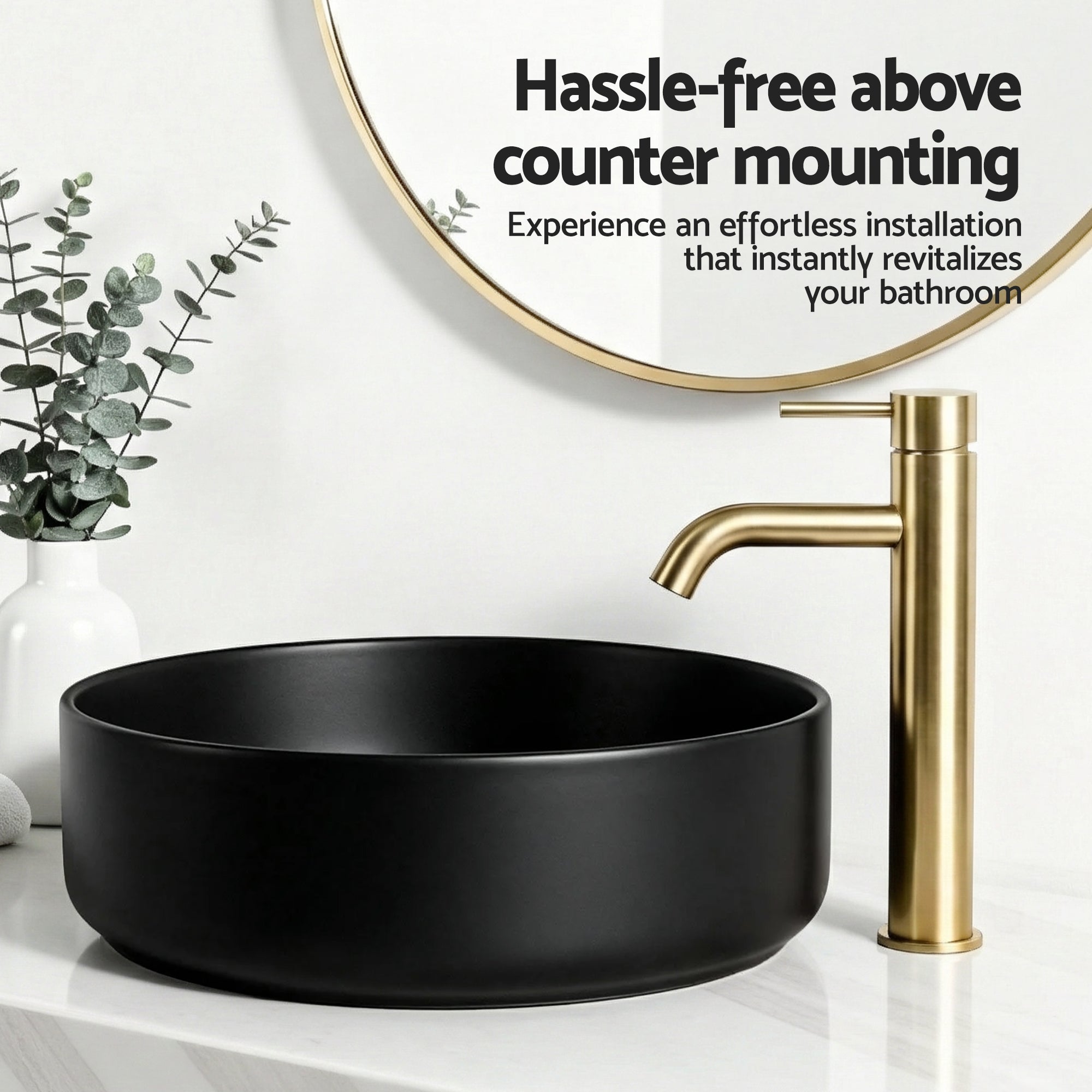 Sinks: Cefito Bathroom Basin Ceramic Vanity Sink Vessel Bowl Wash Matte Black Round Countertop