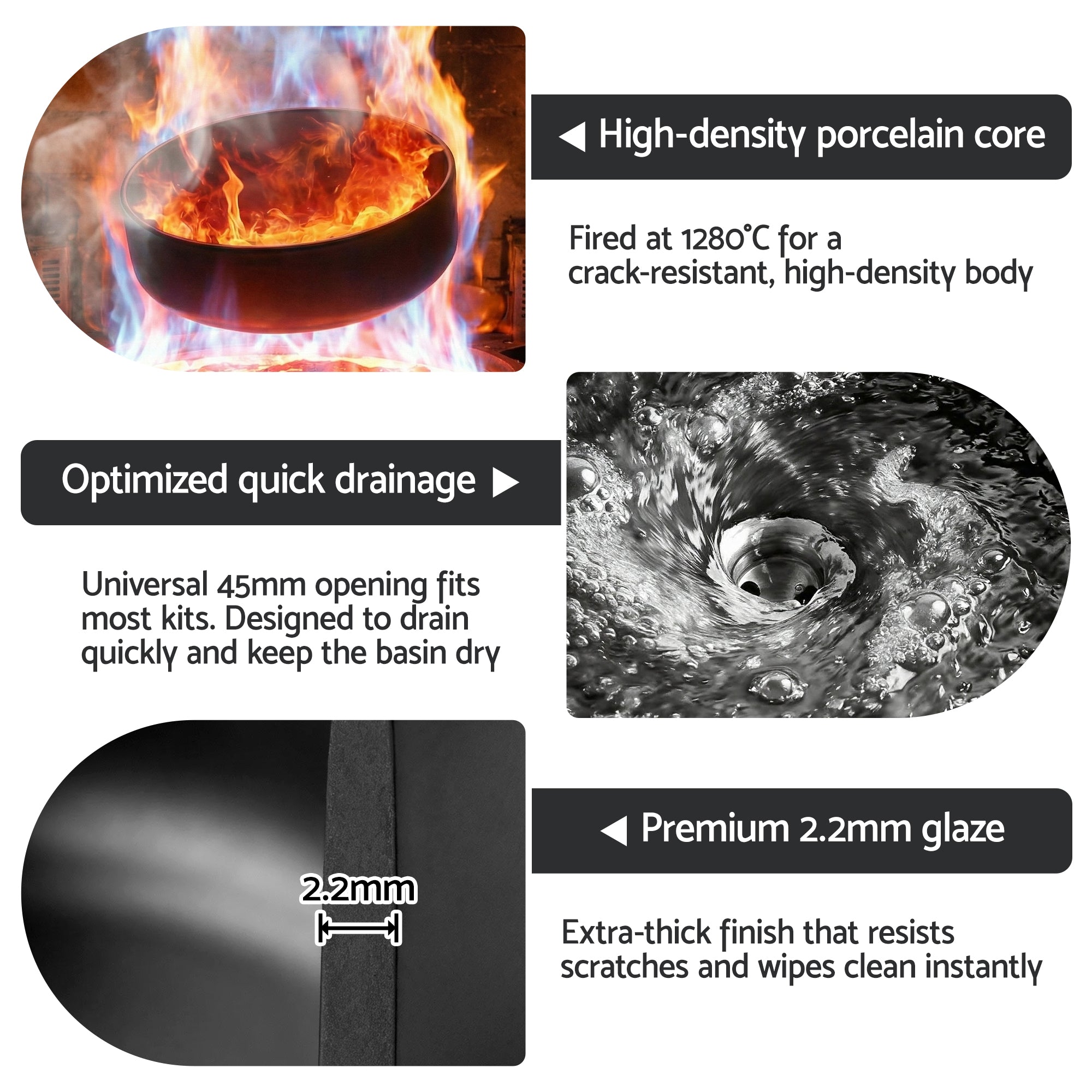 Sinks: Cefito Bathroom Basin Ceramic Vanity Sink Vessel Bowl Wash Matte Black Round Countertop
