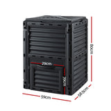 Gardeon Compost Bin 300L Heavy-Duty Black Outdoor Composter with Top Lid Bottom Door