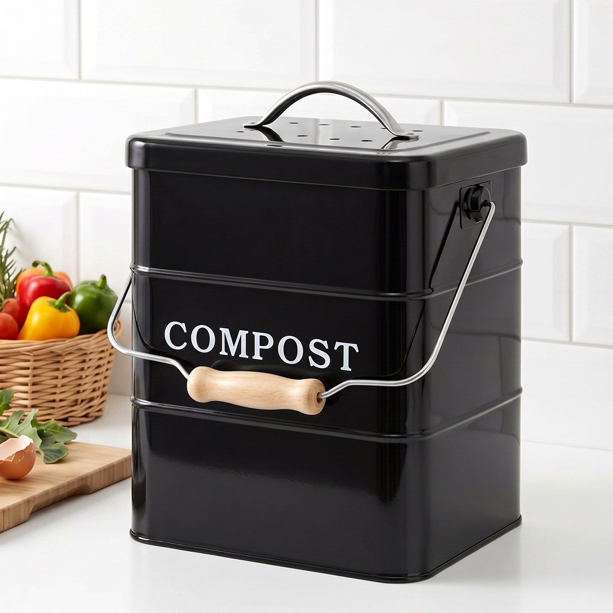 Gardeon 5L Compost Bin Kitchen Countertop Food Waste Caddy Black
