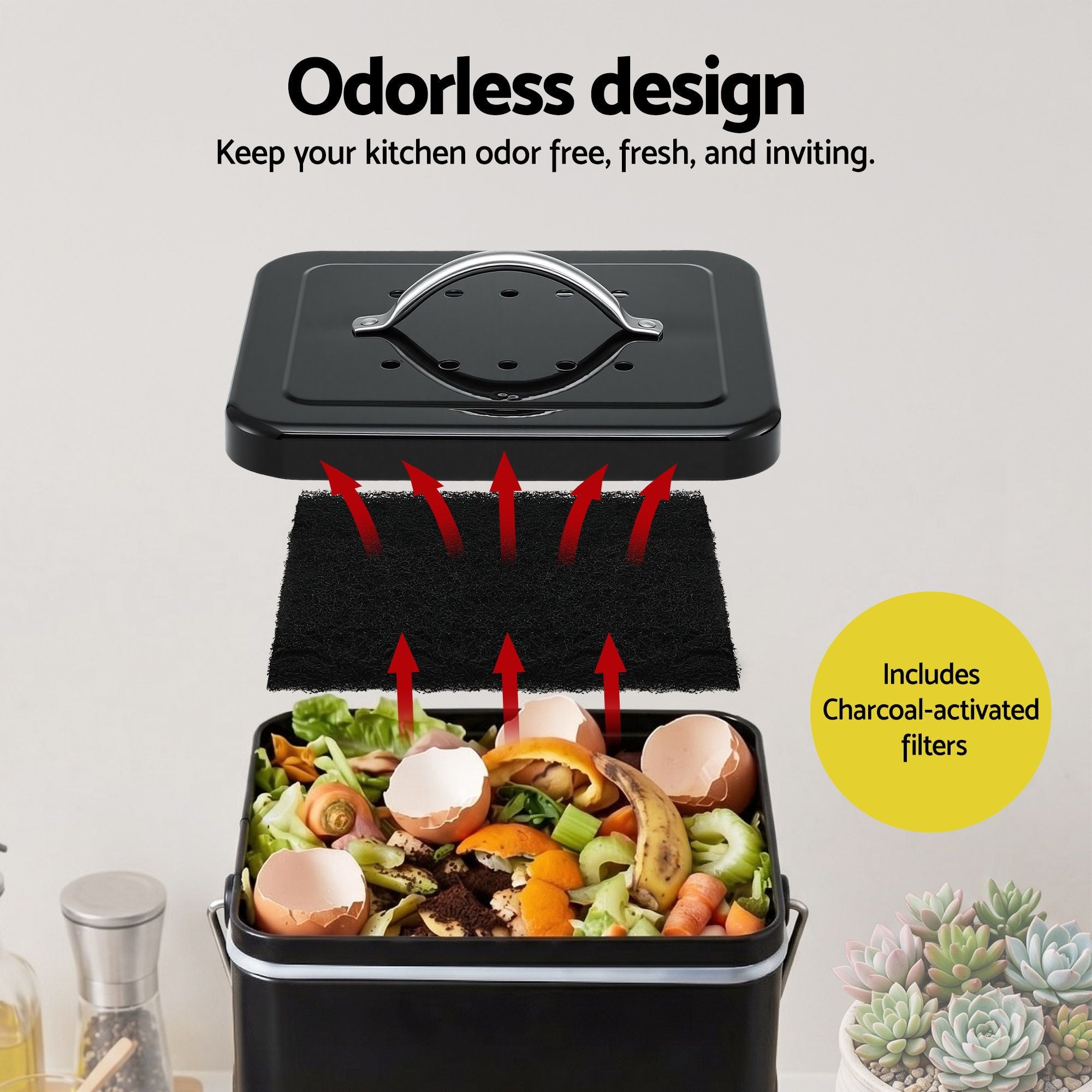 Gardeon 5L Compost Bin Kitchen Countertop Food Waste Caddy Black