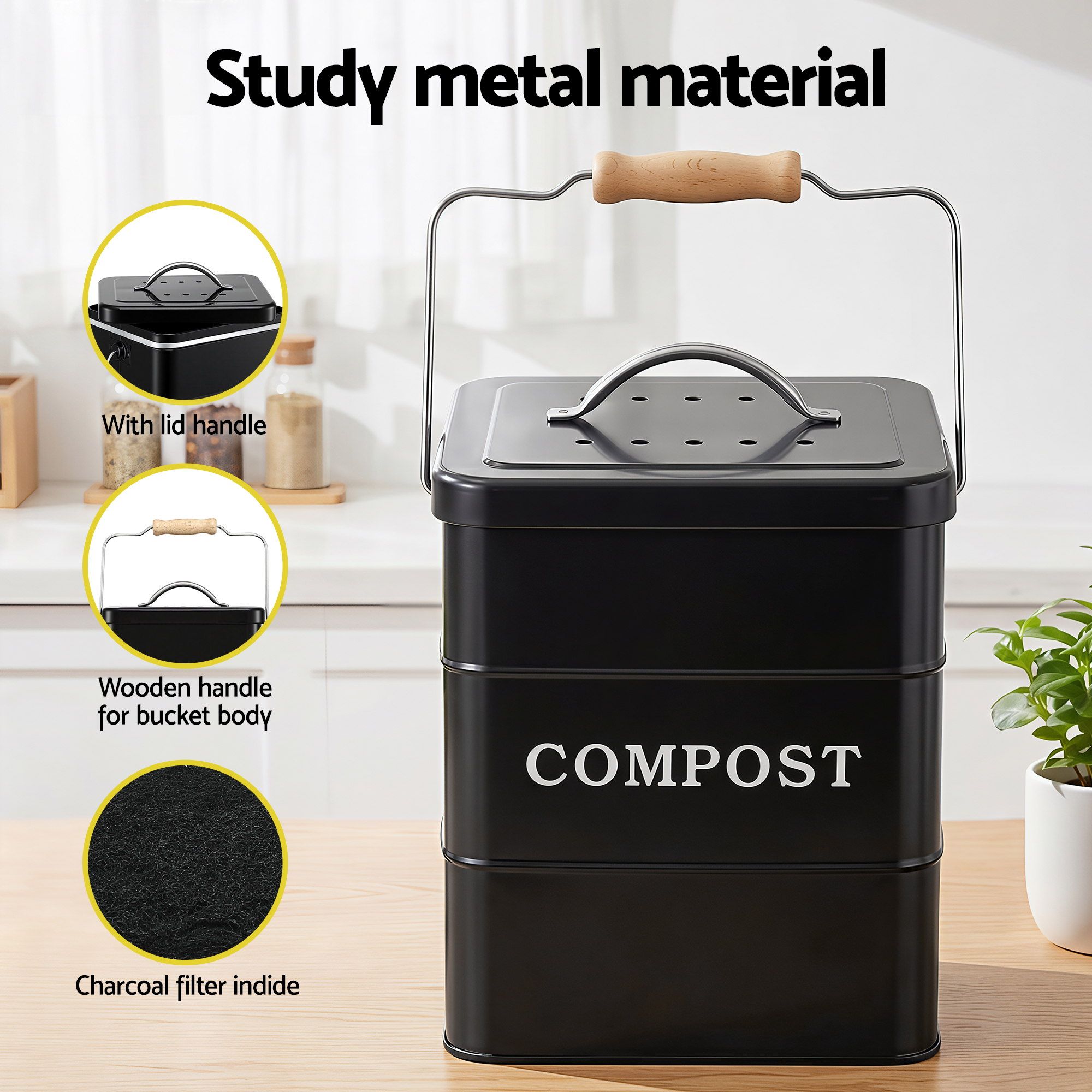 Gardeon 5L Compost Bin Kitchen Countertop Food Waste Caddy Black