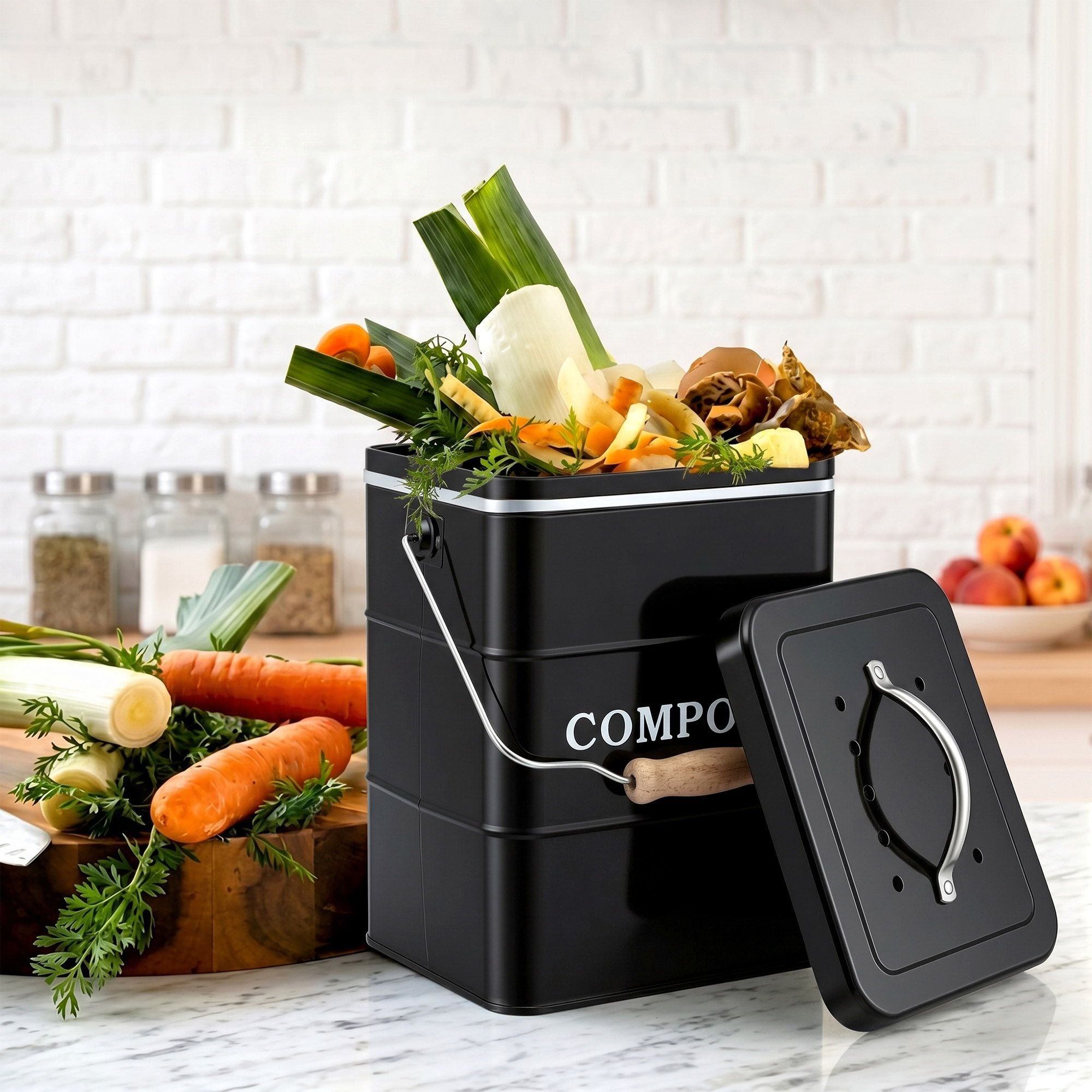 Gardeon 5L Compost Bin Kitchen Countertop Food Waste Caddy Black