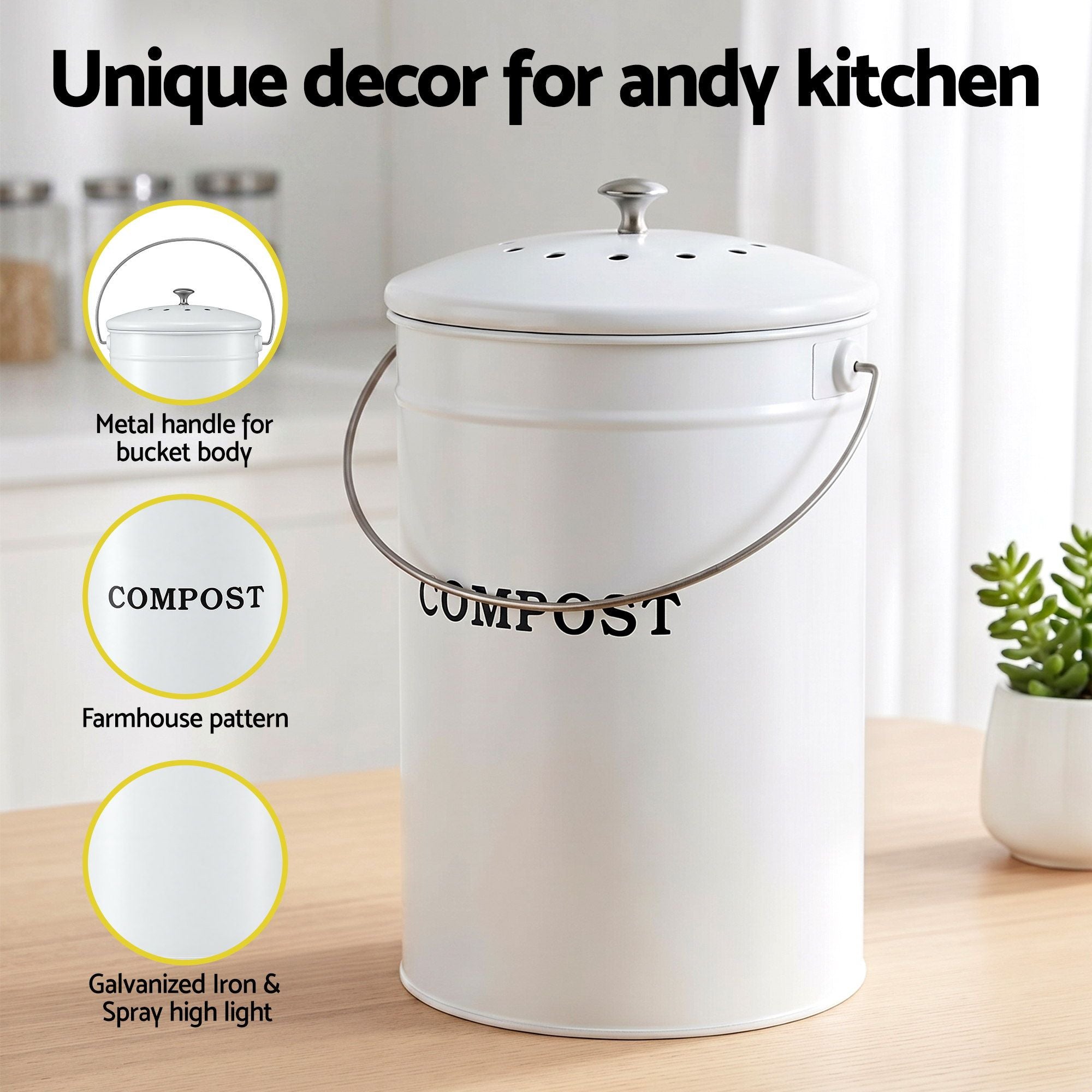 Gardeon Compost Bin Kitchen Compost Caddy Food Waste Bin Bench White