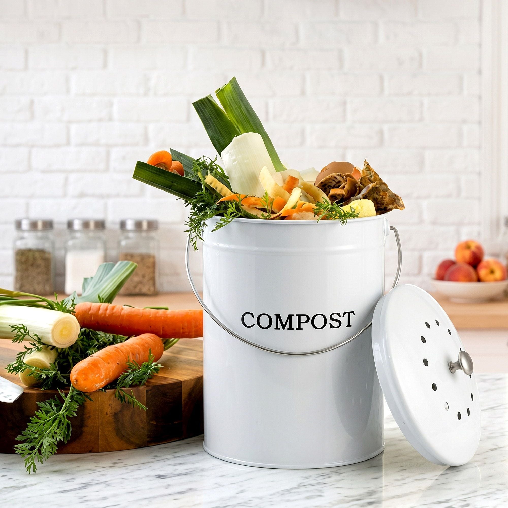 Gardeon Compost Bin Kitchen Compost Caddy Food Waste Bin Bench White