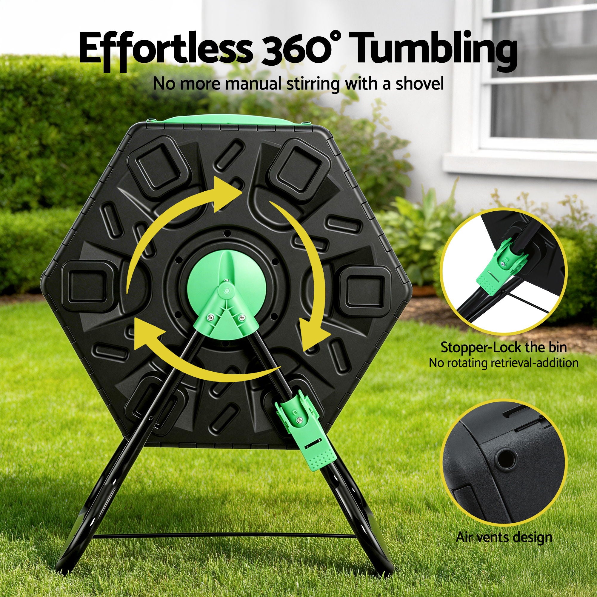 Gardeon Compost Bin 65L Composter Tumbler Rotating Outdoor With Sliding Door