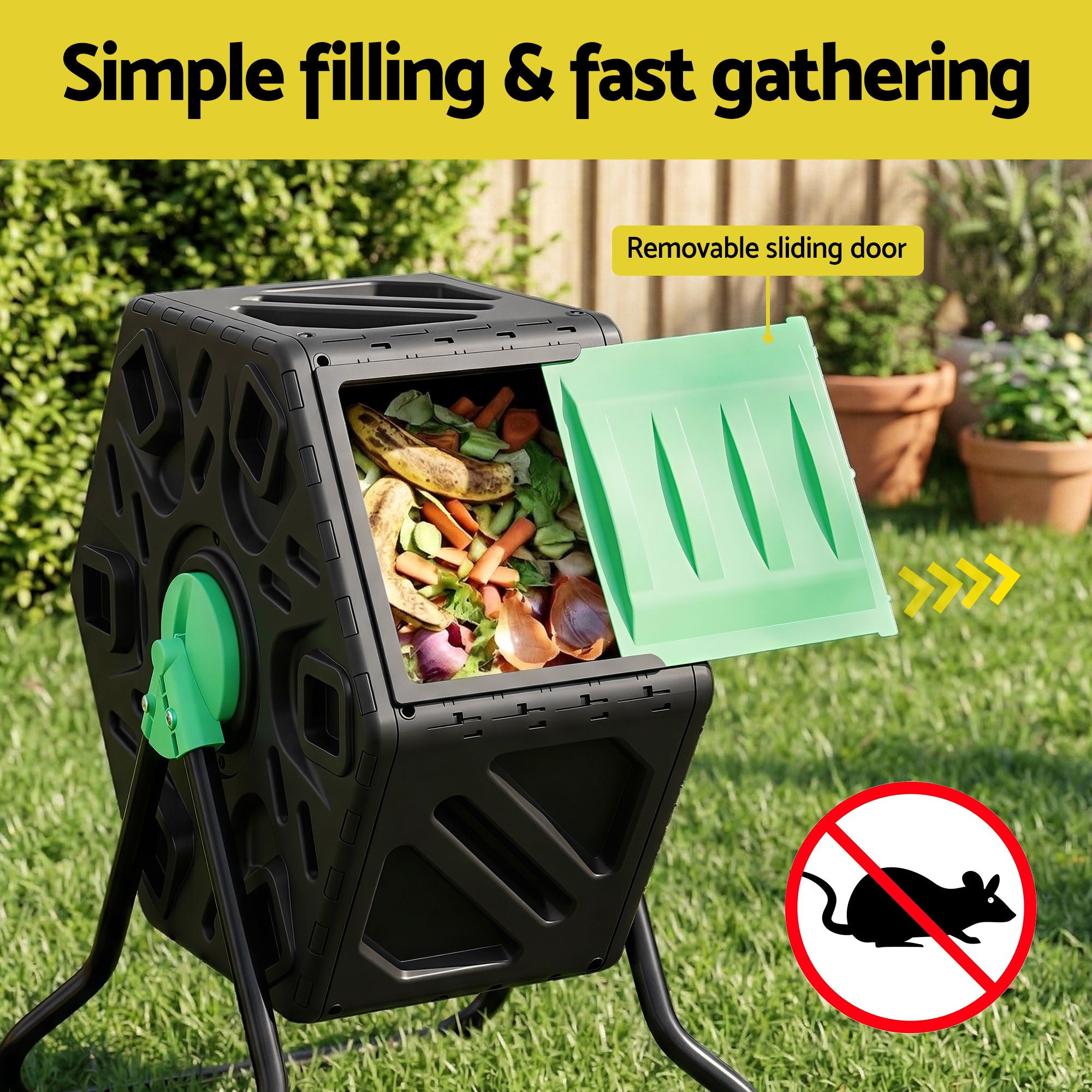 Gardeon Compost Bin 65L Composter Tumbler Rotating Outdoor With Sliding Door