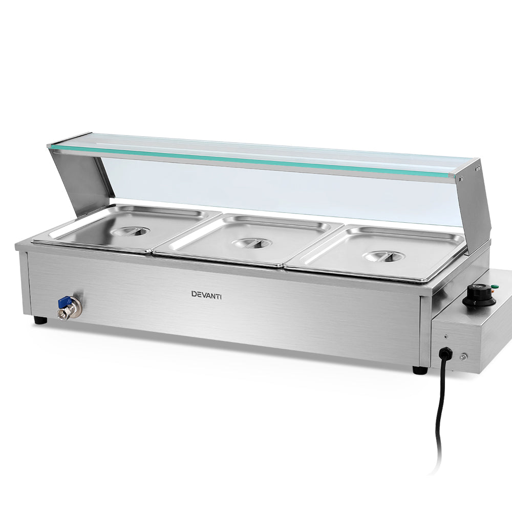 Food Warmers & Chafing Dishes: Devanti Commercial Food Warmer Bain Marie 3 Electric Buffet Pans