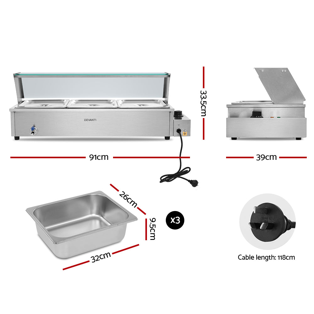 Food Warmers & Chafing Dishes: Devanti Commercial Food Warmer Bain Marie 3 Electric Buffet Pans