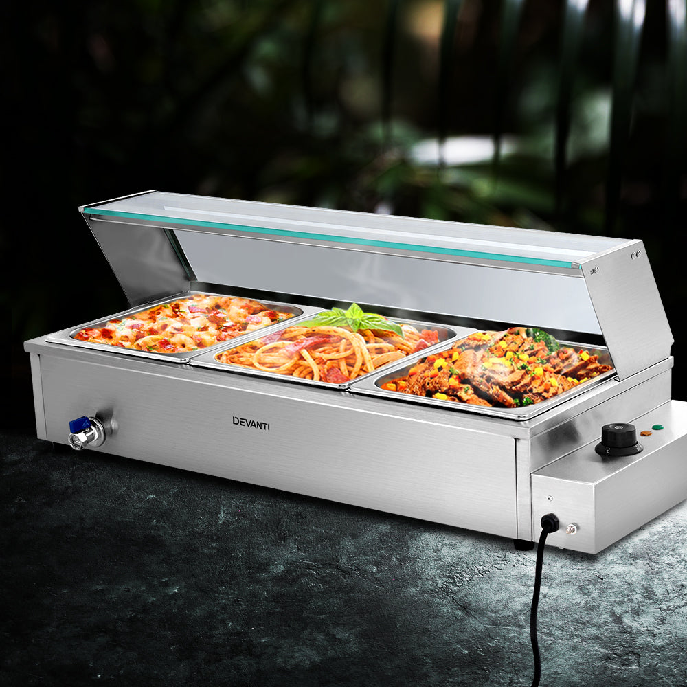 Food Warmers & Chafing Dishes: Devanti Commercial Food Warmer Bain Marie 3 Electric Buffet Pans