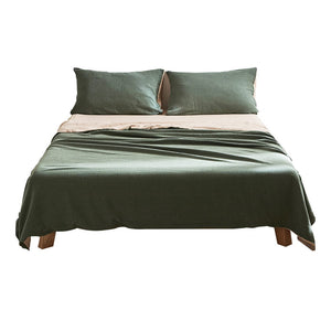 Cosy Club Cotton Bed Sheets Set Green Beige Cover Single