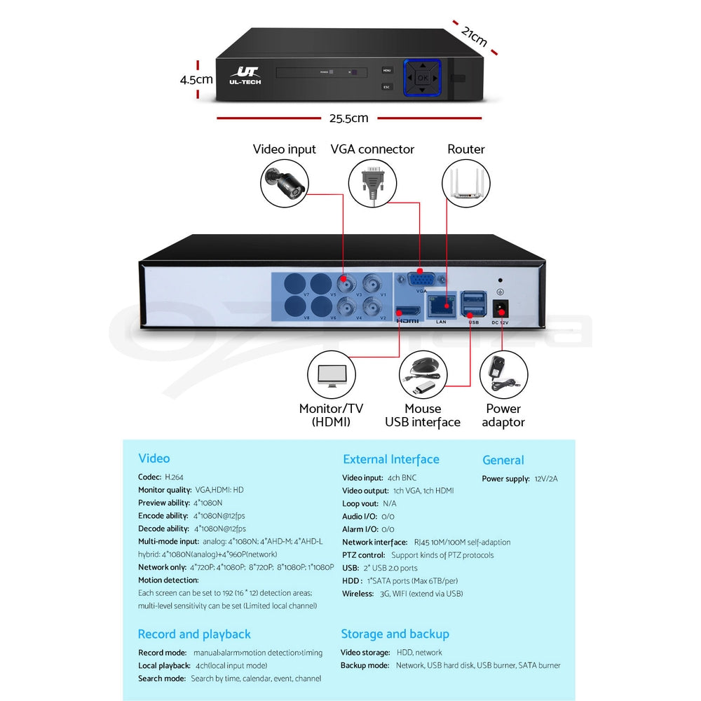 Security Cameras & Accessories: UL-tech CCTV Security System 4CH DVR 4 Cameras 4TB Hard Drive