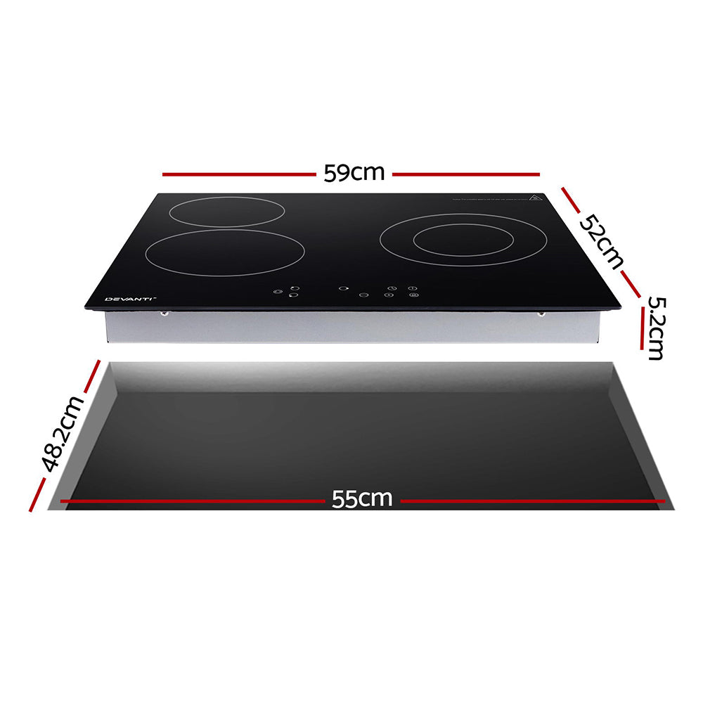 Cooktops & Stoves: Devanti Electric Ceramic Cooktop 60cm Kitchen Cooker 4 Burner Hob Touch Control 5200W