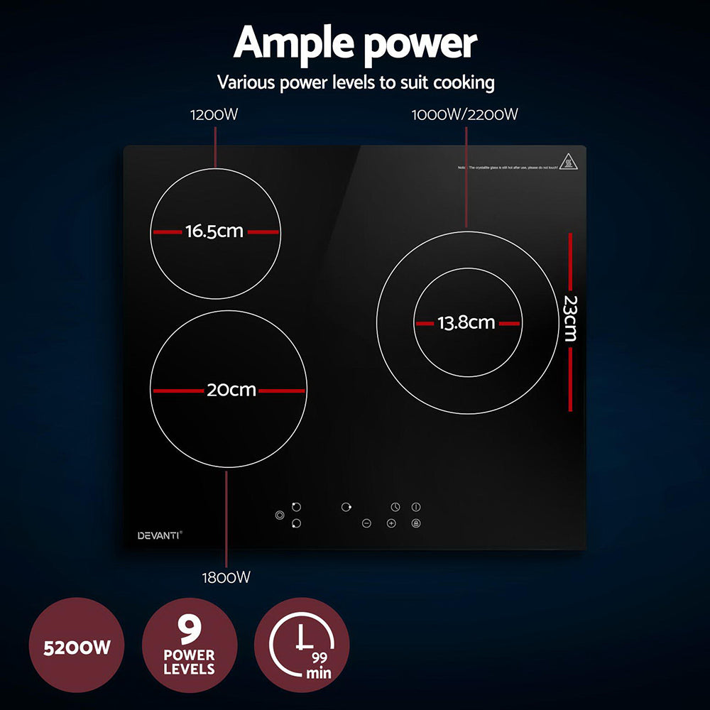 Cooktops & Stoves: Devanti Electric Ceramic Cooktop 60cm Kitchen Cooker 4 Burner Hob Touch Control 5200W