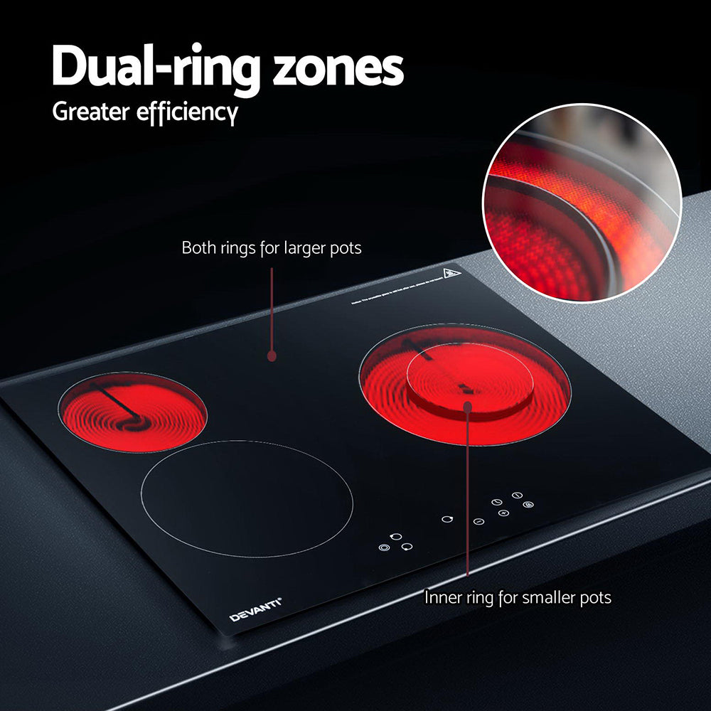 Cooktops & Stoves: Devanti Electric Ceramic Cooktop 60cm Kitchen Cooker 4 Burner Hob Touch Control 5200W