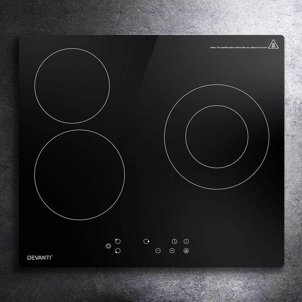 Cooktops & Stoves: Devanti Electric Ceramic Cooktop 60cm Kitchen Cooker 4 Burner Hob Touch Control 5200W