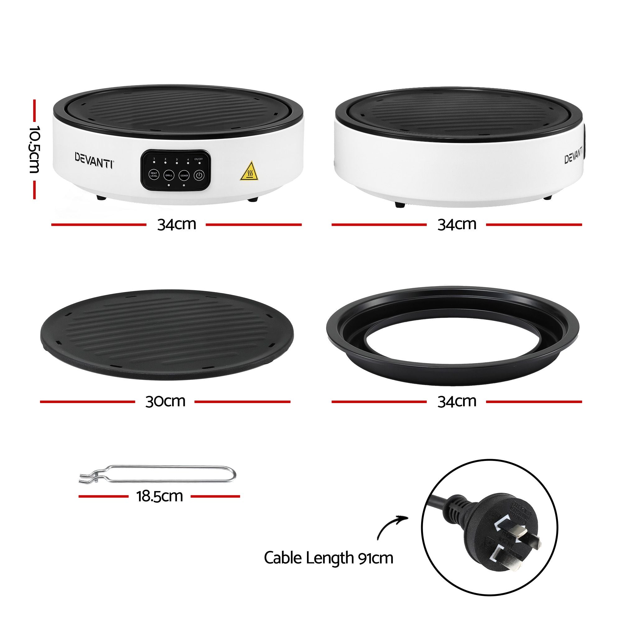 Devanti Ceramic Cooktop Electric Hot Plate Countertop Grill Cooker White