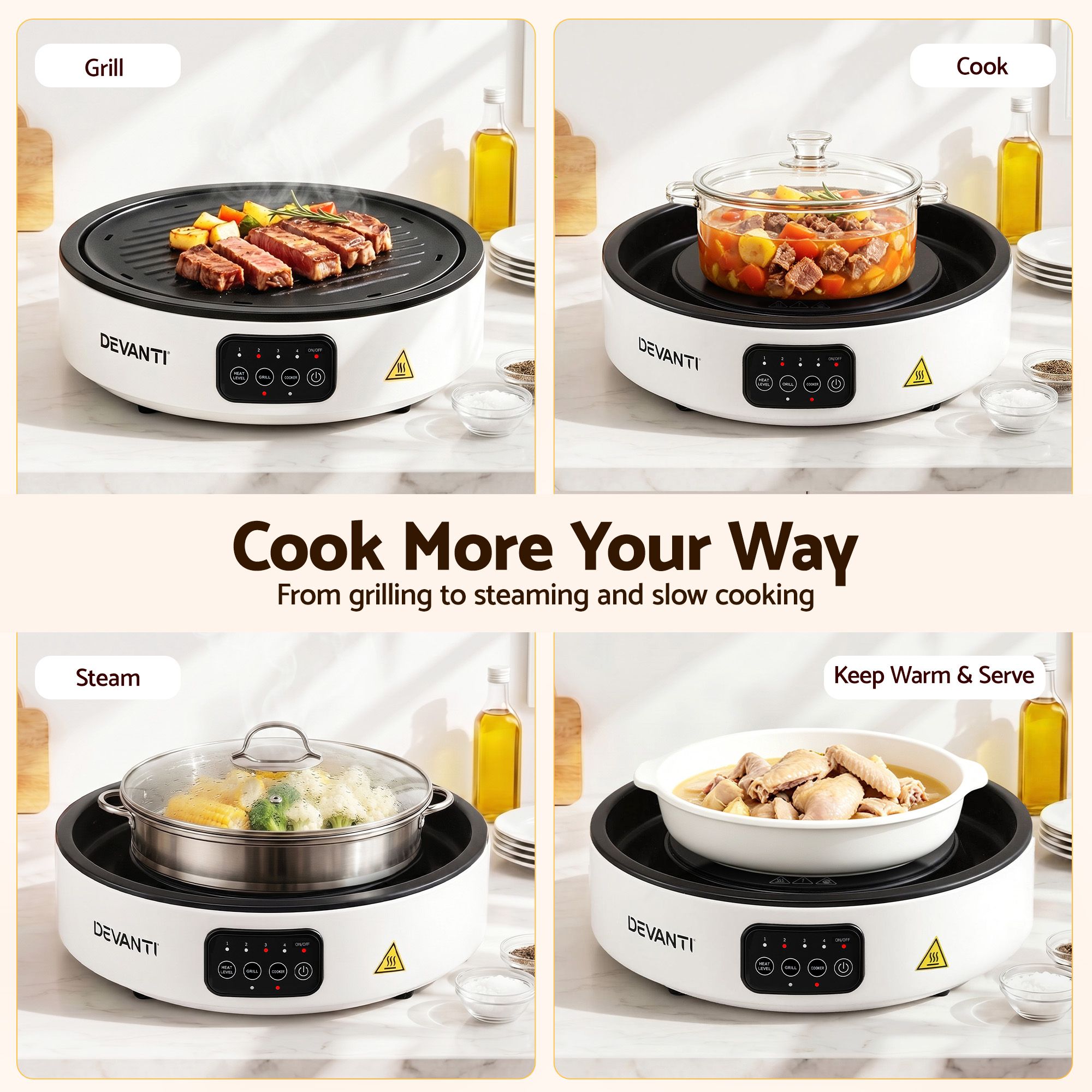 Devanti Ceramic Cooktop Electric Hot Plate Countertop Grill Cooker White