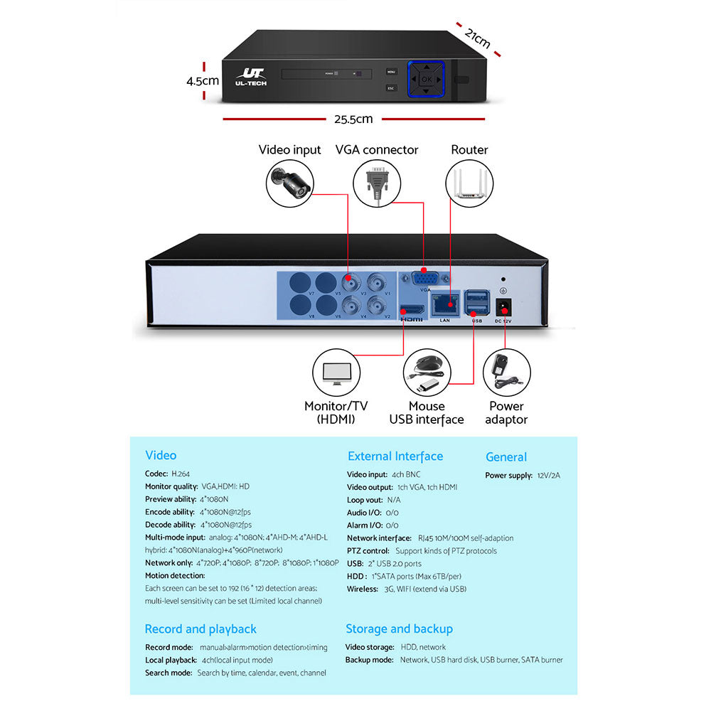 Security Cameras & Accessories: UL-TECH 1080P Security Camera System 4CH DVR with 4 CCTV Bullet Cameras