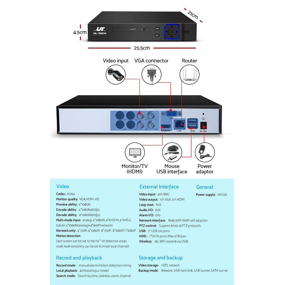Security Cameras & Accessories: UL-tech CCTV Security System 4CH DVR 4 Cameras 1TB Hard Drive