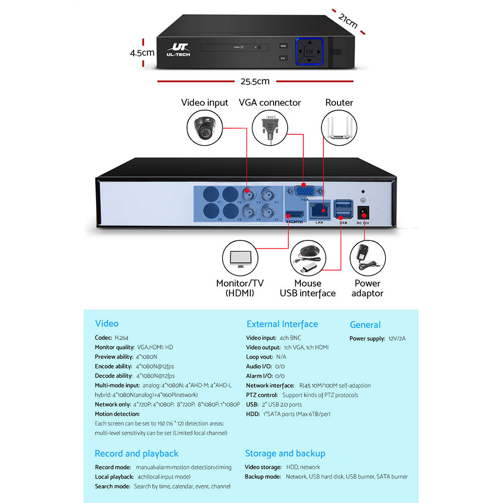Security Cameras & Accessories: UL-TECH 1080P Security Camera System 4CH DVR with 4 CCTV Dome Cameras