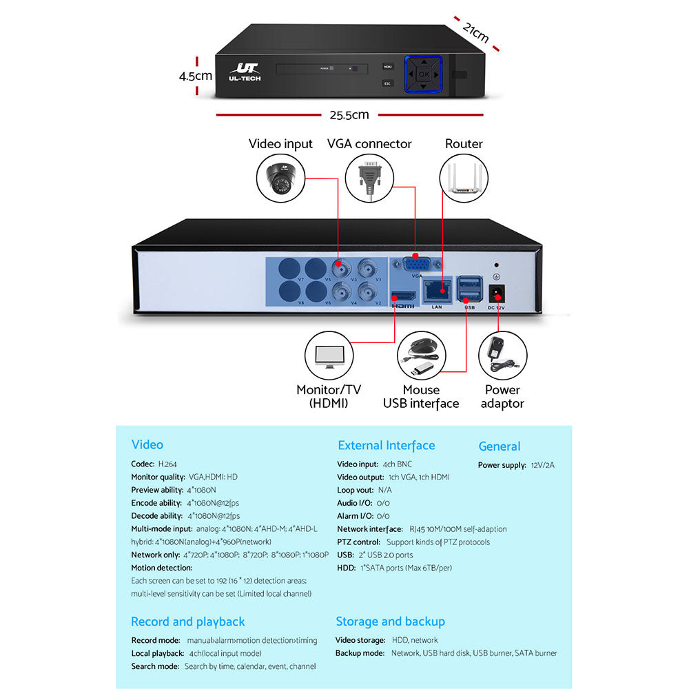 Security Cameras & Accessories: UL-tech CCTV Security System 4CH DVR 4 Cameras 1TB Hard Drive