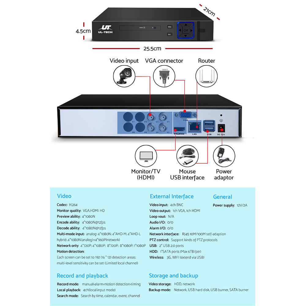 Security Cameras & Accessories: UL-TECH 1080P Security Camera System 4CH DVR with 4 CCTV Square Cameras