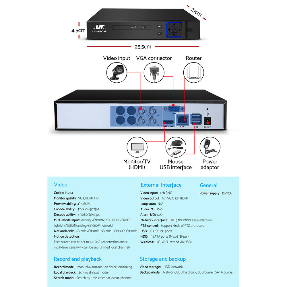 Security Cameras & Accessories: UL-tech CCTV Security System 4CH DVR 4 Cameras 1TB Hard Drive