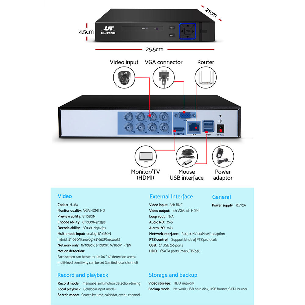 Security Cameras & Accessories: UL-tech CCTV Security System 8CH DVR 4 Cameras 1080p