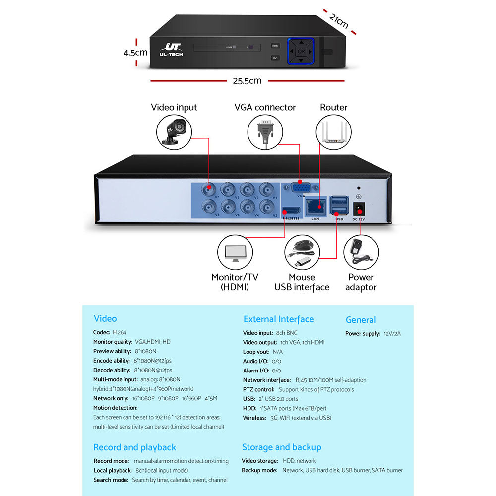 Security Cameras & Accessories: UL-tech CCTV Security System 8CH DVR 4 Cameras 1TB Hard Drive