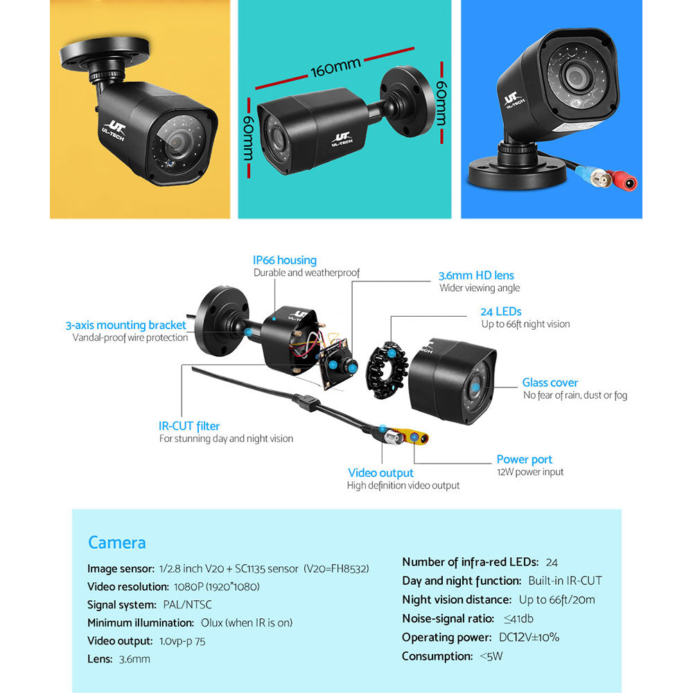 Security Cameras & Accessories: UL-tech CCTV Security System 8CH DVR 4 Cameras 1TB Hard Drive